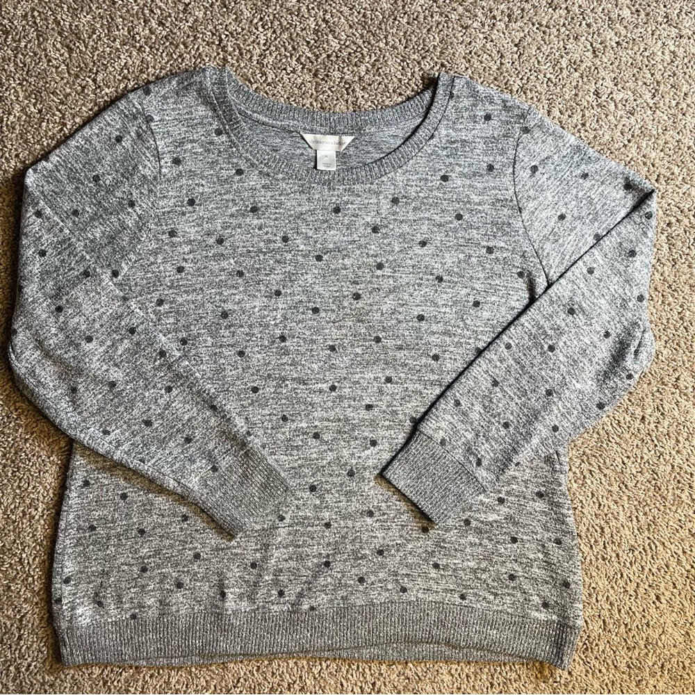 Christopher & Banks polkadot XL pullover gray crewneck top blouse preppy
